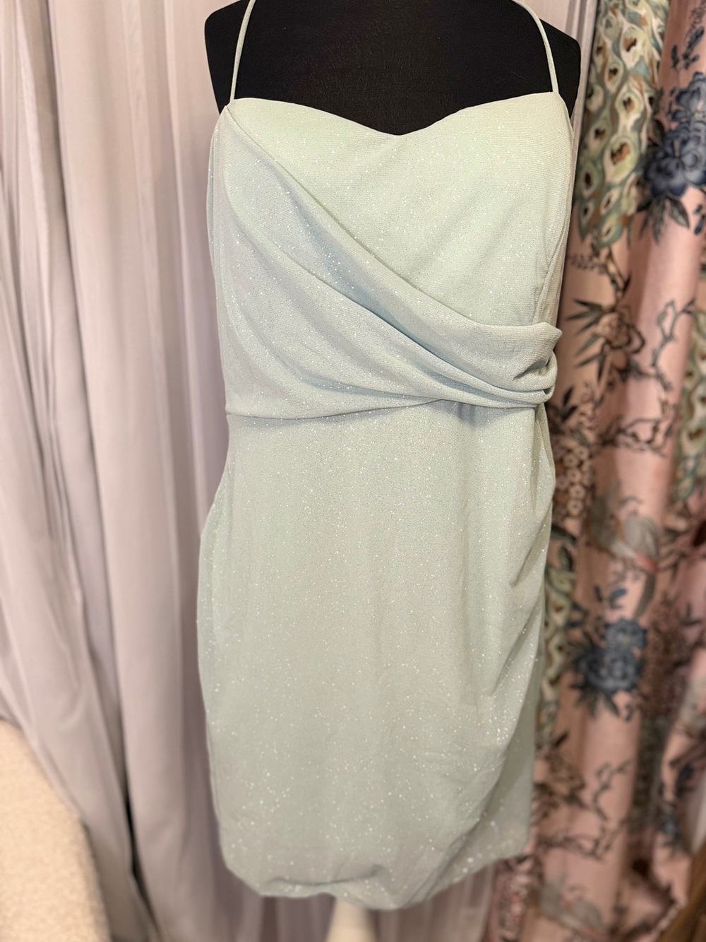 NWT Fashion Nova 3X Sage Glitter Mesh Mini Dress HOCO Homecoming Plus Size